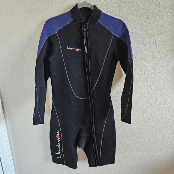 Henderson Aquatics A653MF Dive Wet Suit Size M Shorty Black & Blue Front Zip - Picture 1 of 11